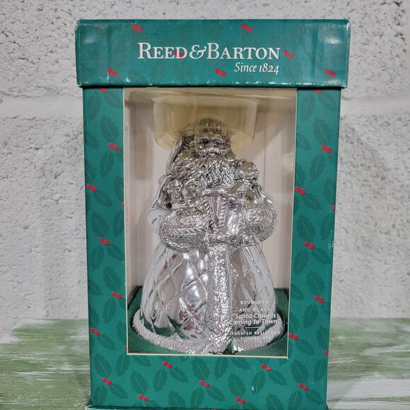 REED & BARTON ~ SILVERPLATE ~ ROTATING MUSIC BOX "SANTA IS COMING TO TOWN" - Picture 1 of 8